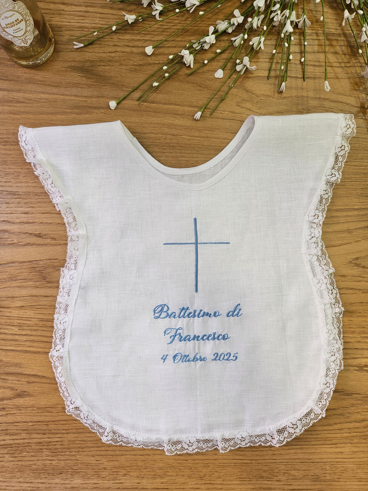 Camicino Battesimale Personalizzato in Lino con Pizzo