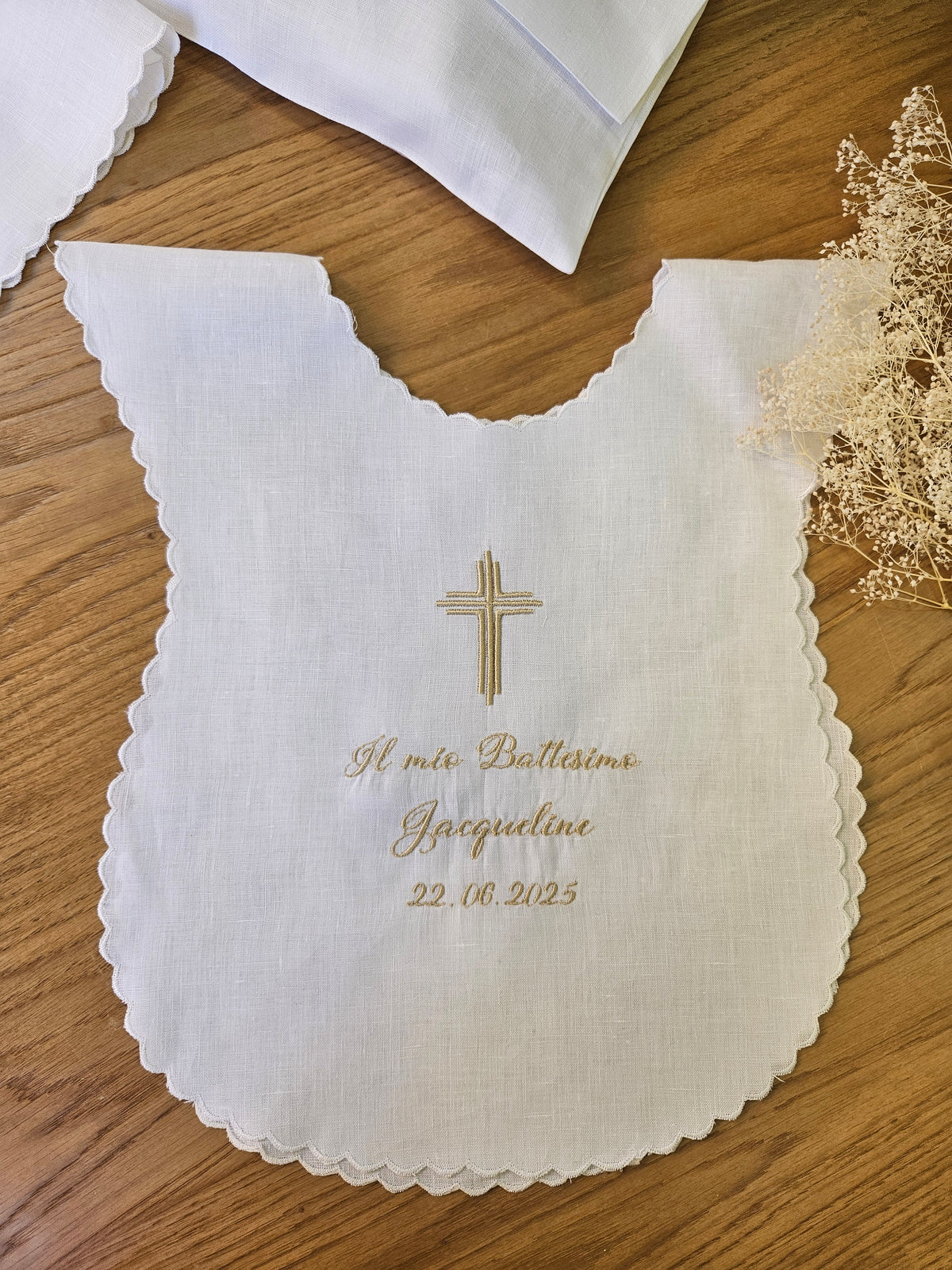 Camicino Battesimale Personalizzato in Lino con Smerlo
