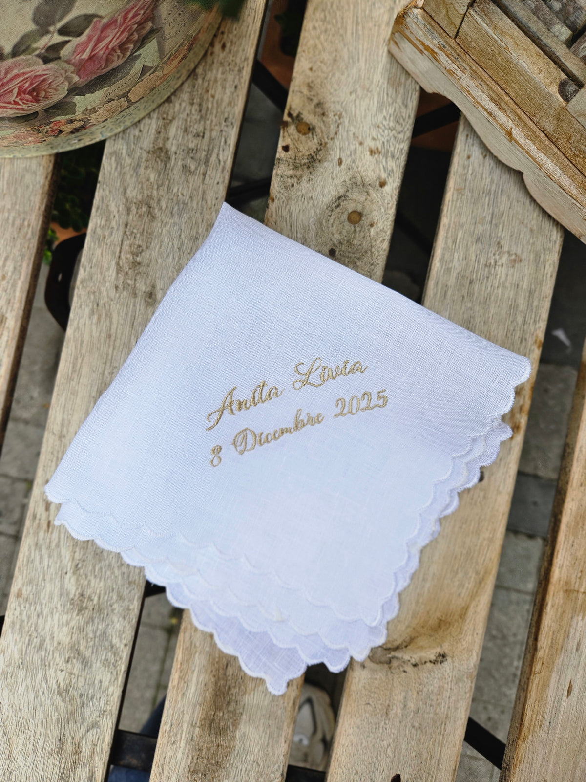 Fazzoletto Battesimale Personalizzato in Lino con Smerlo