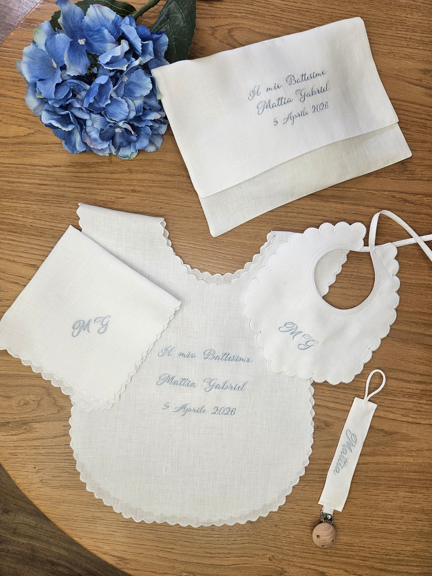 Coordinato Battesimo con smerlo in lino