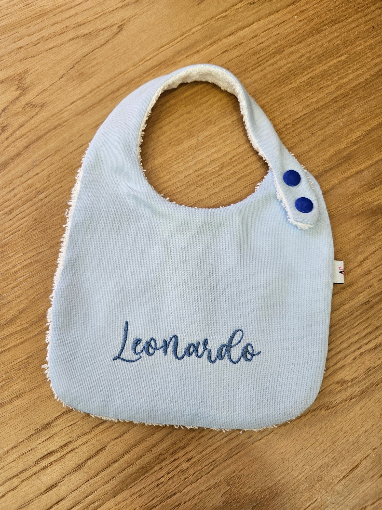 Le MERENDINE, Bavaglino pappa retro spugna con bottoncino a clip