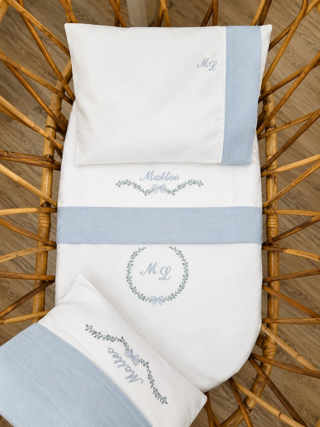Coordinato nascita Roseline in cotone bianco, Completo in cotone per carrozzina